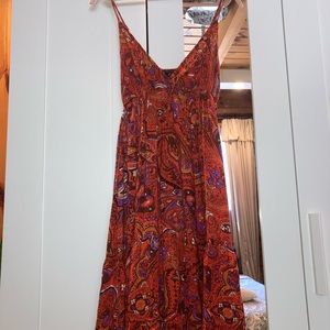 Vibrant orange red dress, Rayon, lightly worn, excellent condition